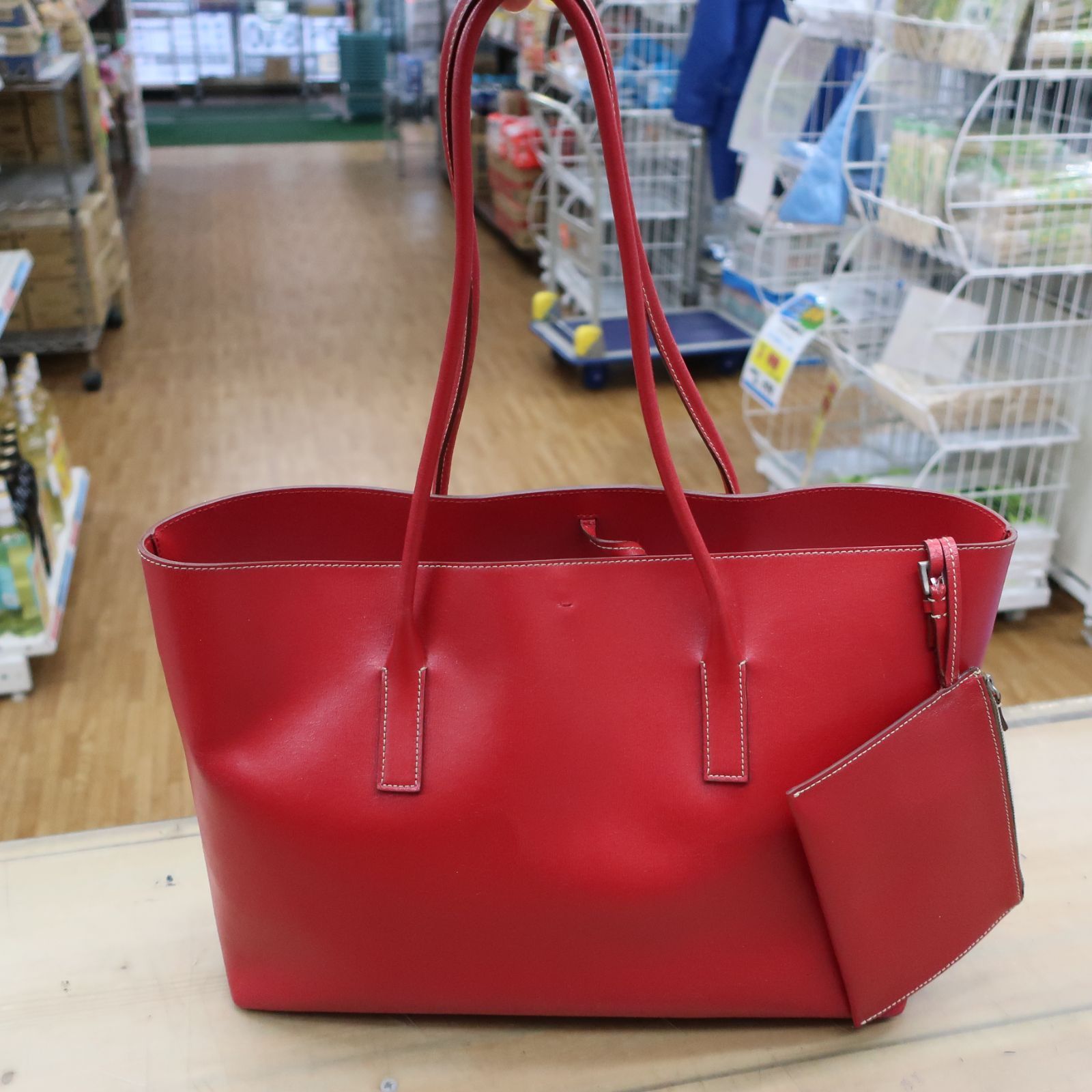PRADA プラダ ポーチ付 トートバッグ ハンドバッグ ショルダーバッグ レザー 赤