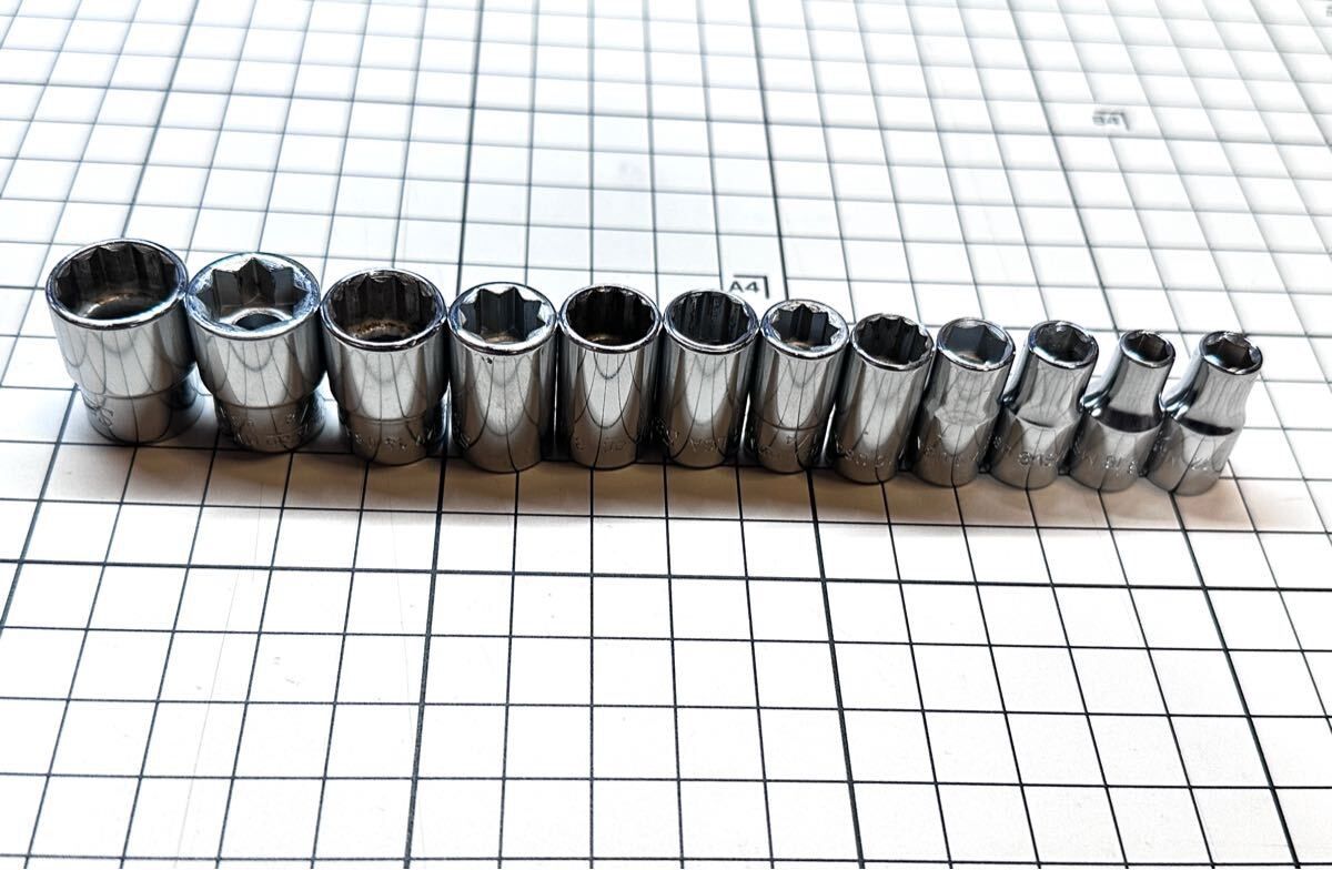 未使用 Snap-on スナップオン 旧ロゴ 1/4 ソケット レンチ 12本セット インチ / アメ車 ハーレー 等に