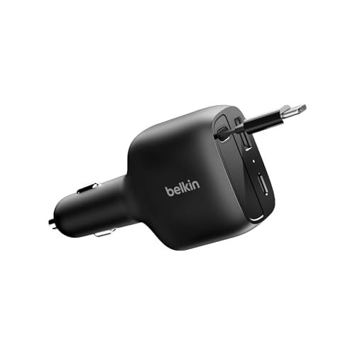 Belkin 75W 3ポート カーチャージャー PD/PPS対応｜シガーソケット用 巻き取り式USB-Cケーブル付属（最大60W）USB-A搭載｜車載充電器 iPhone・Switch・ノートPC 同時急速充電 CCC001fqBKas 6069e1f8