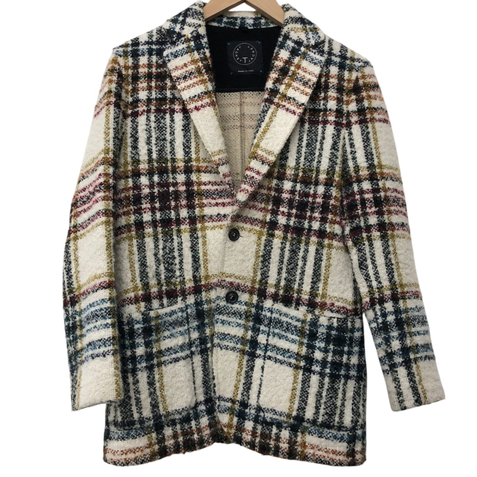 T-JACKET/ウールチェック/ジャケット/ホワイト/51G419J/サイズXS/メンズ/RS1558