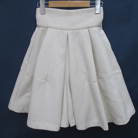 セブンテンバイミホカワヒト SEVEN TEN by MIHO KAWAHITO ハイウエスト フレア キュロット パンツ XS 白系 アイボリー バックジップ 無地 タック 裏地 ストレッチ