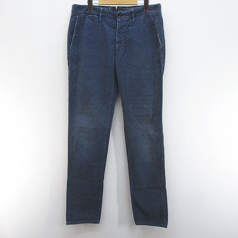 インコテックス INCOTEX SLOWEAR 001X0 ロング丈 コーデュロイパンツ スリムフィット 32 青系 ダークブルー ジップフライ