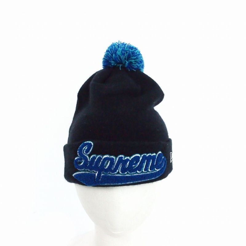 シュプリーム SUPREME × NEW ERA 16AW Chenille Script Bea ビーニー ボンボン ニット帽 ネイビー FW16BN36