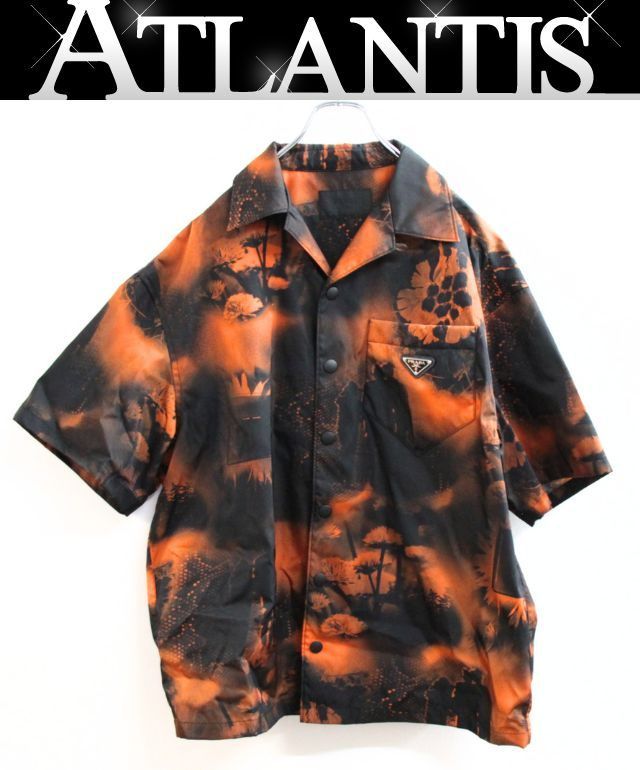 PRADA 新宿店 プラダ 22SS トライアングルロゴ ナイロン オープンカラー シャツ メンズ size:M 黒系 31118