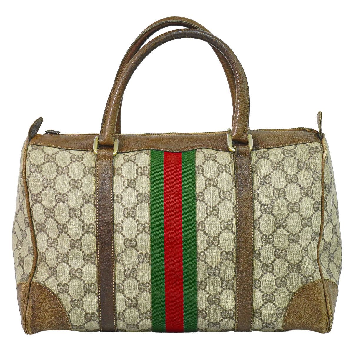 本物 グッチ GUCCI オールドグッチ シェリーライン GGスプリーム ミニ ボストンバッグ ハンドバッグ ベージュ ブラウン Shelly Line バッグ 中古・