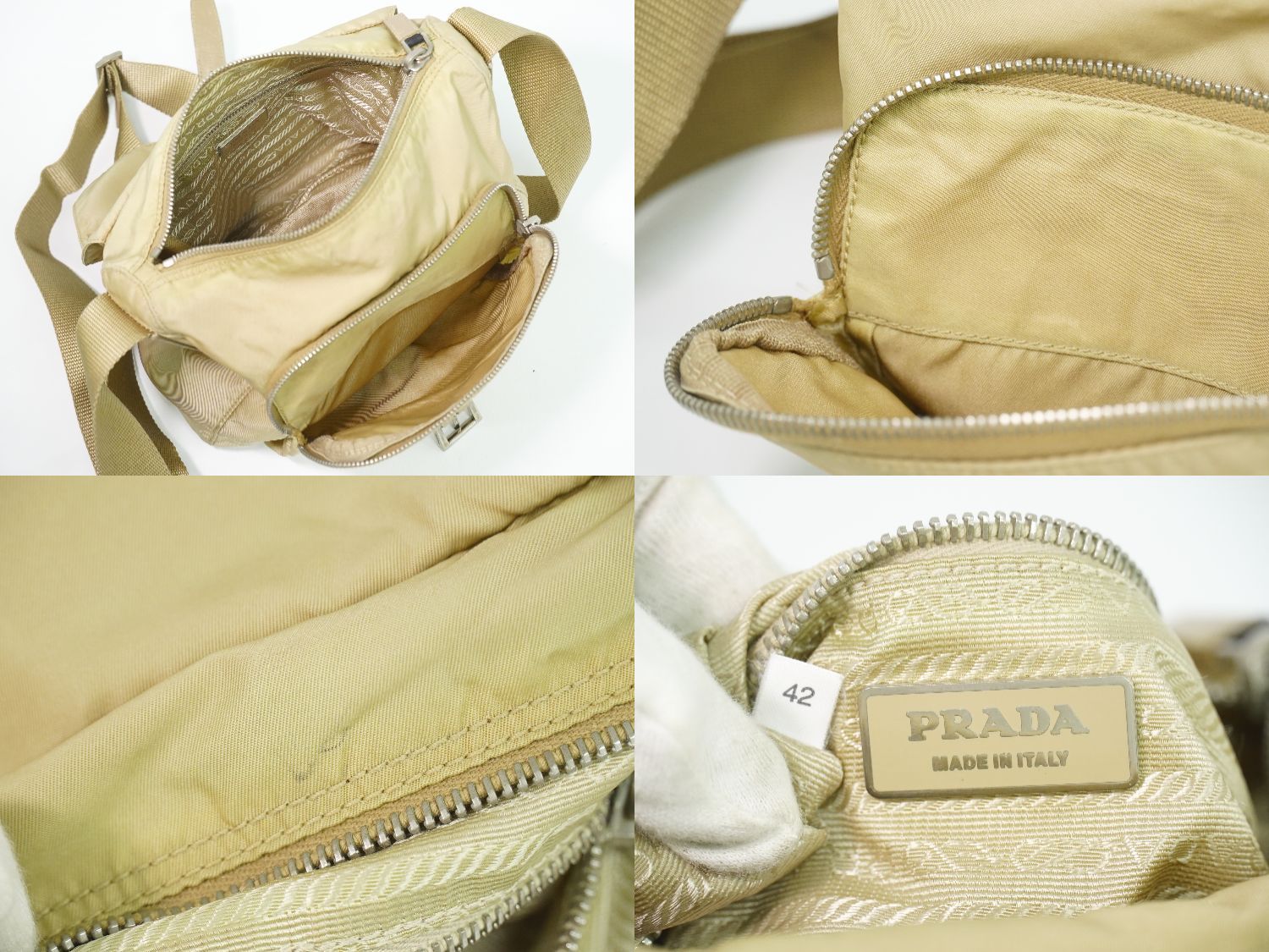 本物 プラダ PRADA ナイロン ショルダーバッグ ポシェット ベージュ