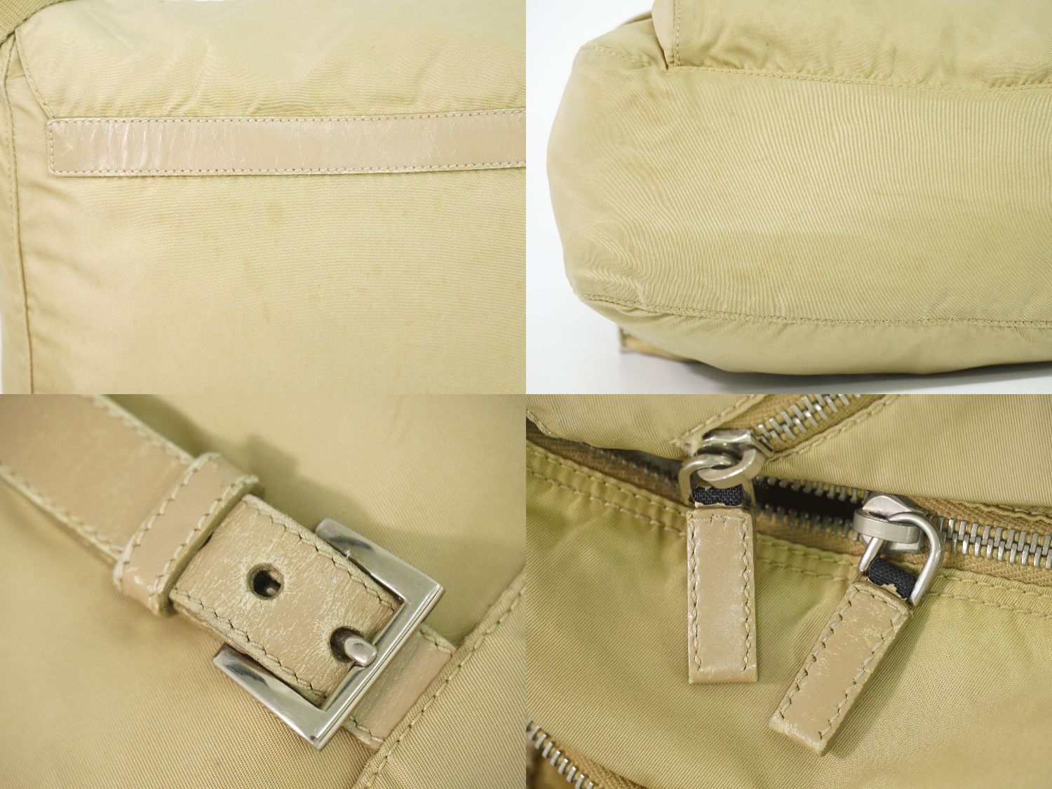 本物 プラダ PRADA ナイロン ショルダーバッグ ポシェット ベージュ