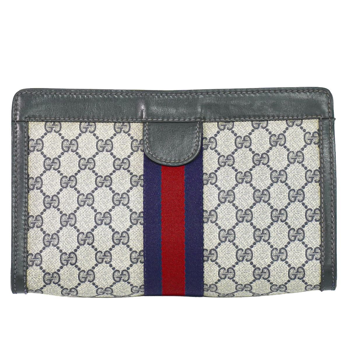 本物 グッチ GUCCI シェリーライン GGスプリーム クラッチバッグ セカンドバッグ ベージュ ネイビー Sherry Line バッグ 中古・