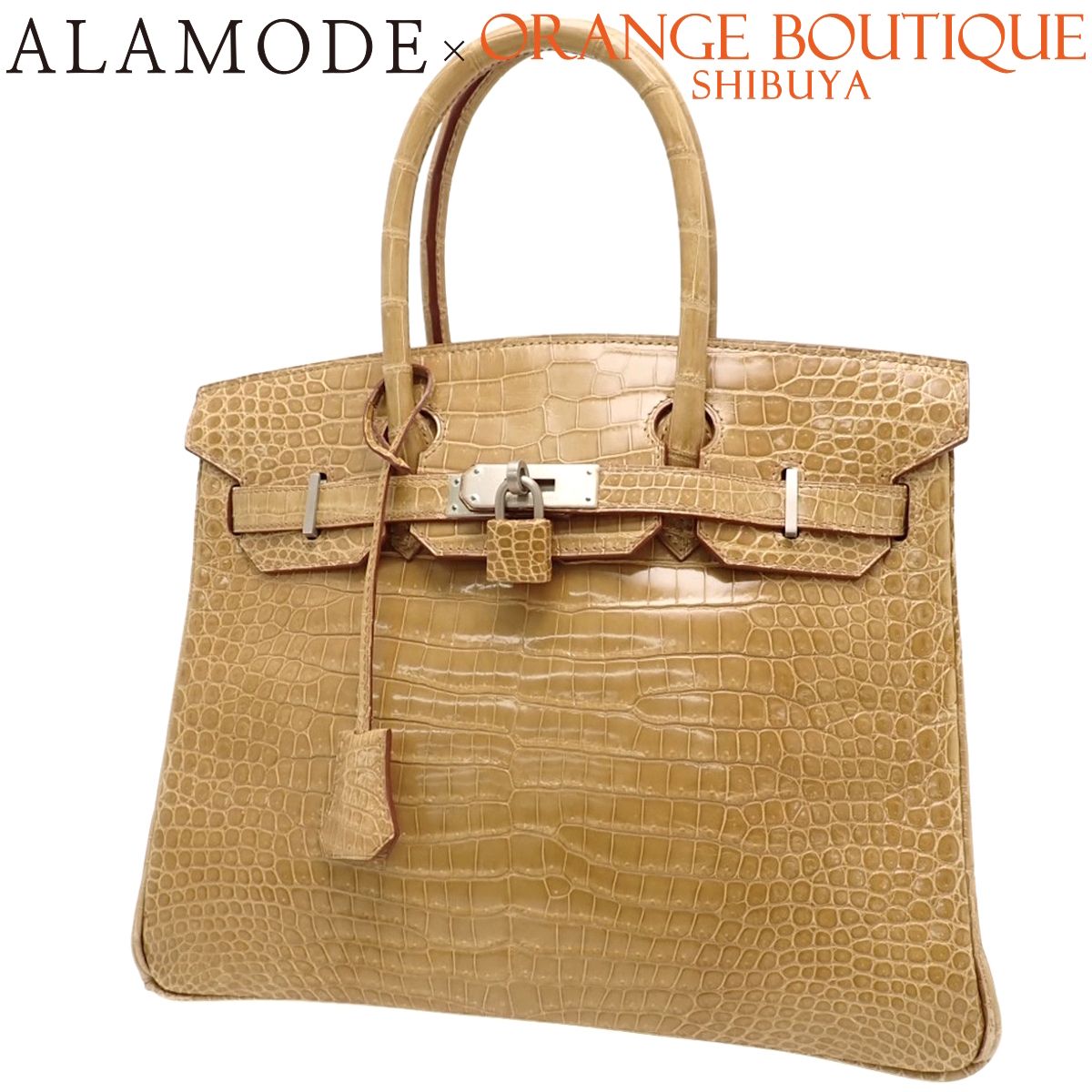 HERMES(エルメス) バーキン30 フィセル ベージュ ポロサス クロコダイル パラジウム金具 マットシルバー金具 □D刻印 ハンドバッグ トートバッグ レディース 40802187829【アラモード】