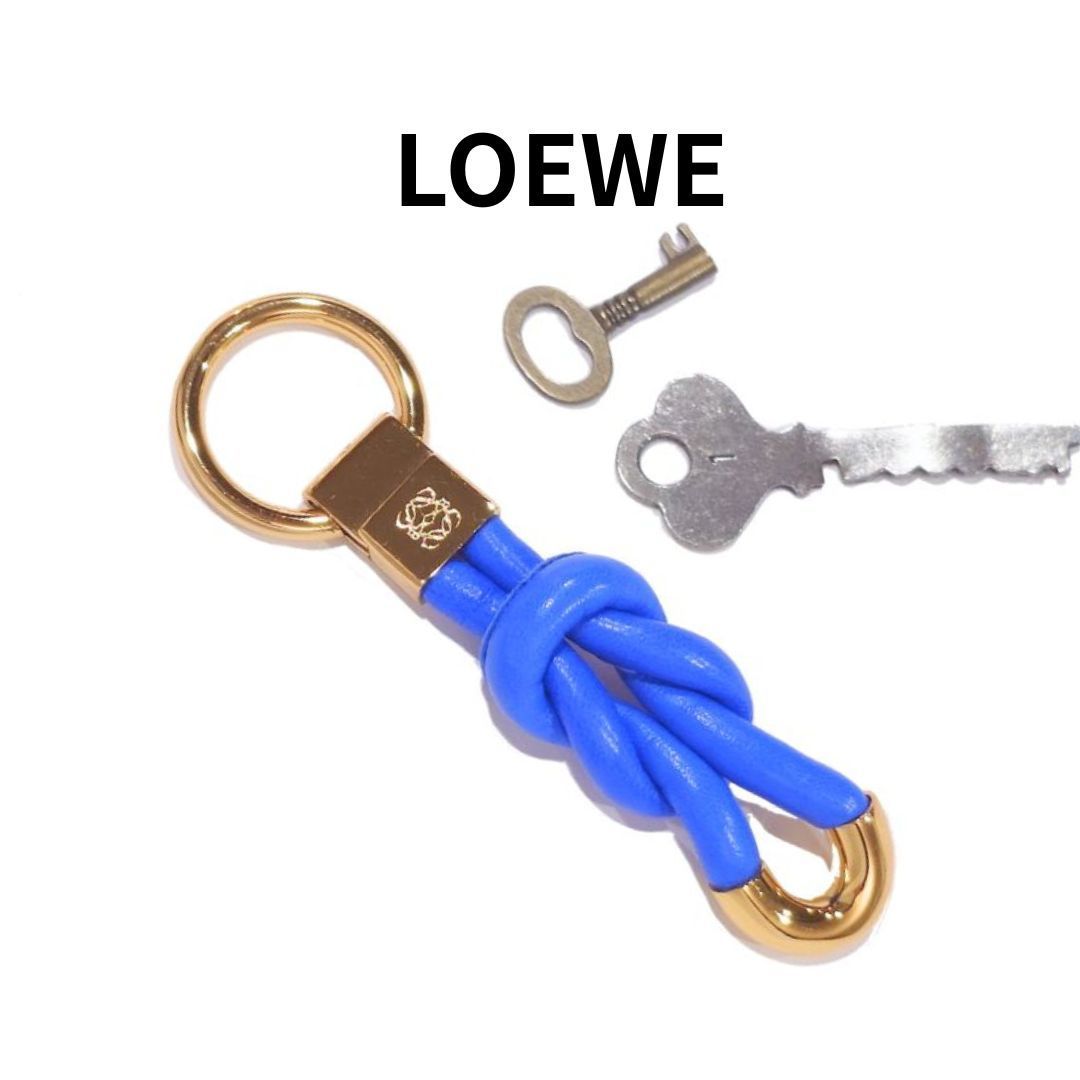 LOEWE ロエベ レザー ツイスト チャーム キーホルダー キーリング アナグラム ブルー ゴールド