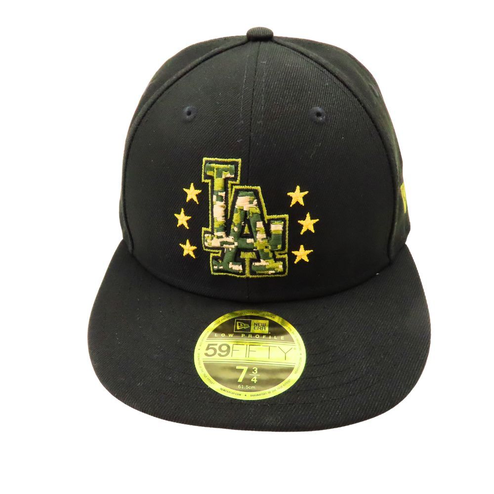 【中古】 NEW ERA ニューエラ 59FIFTY LA ローキャップ 黒 アーミー カモフラ スター 刺繍 ロサンゼルスドジャース サイズ 7 3/4 61.5cm メンズ A2602448 【無料ギフトラッピング承ります】