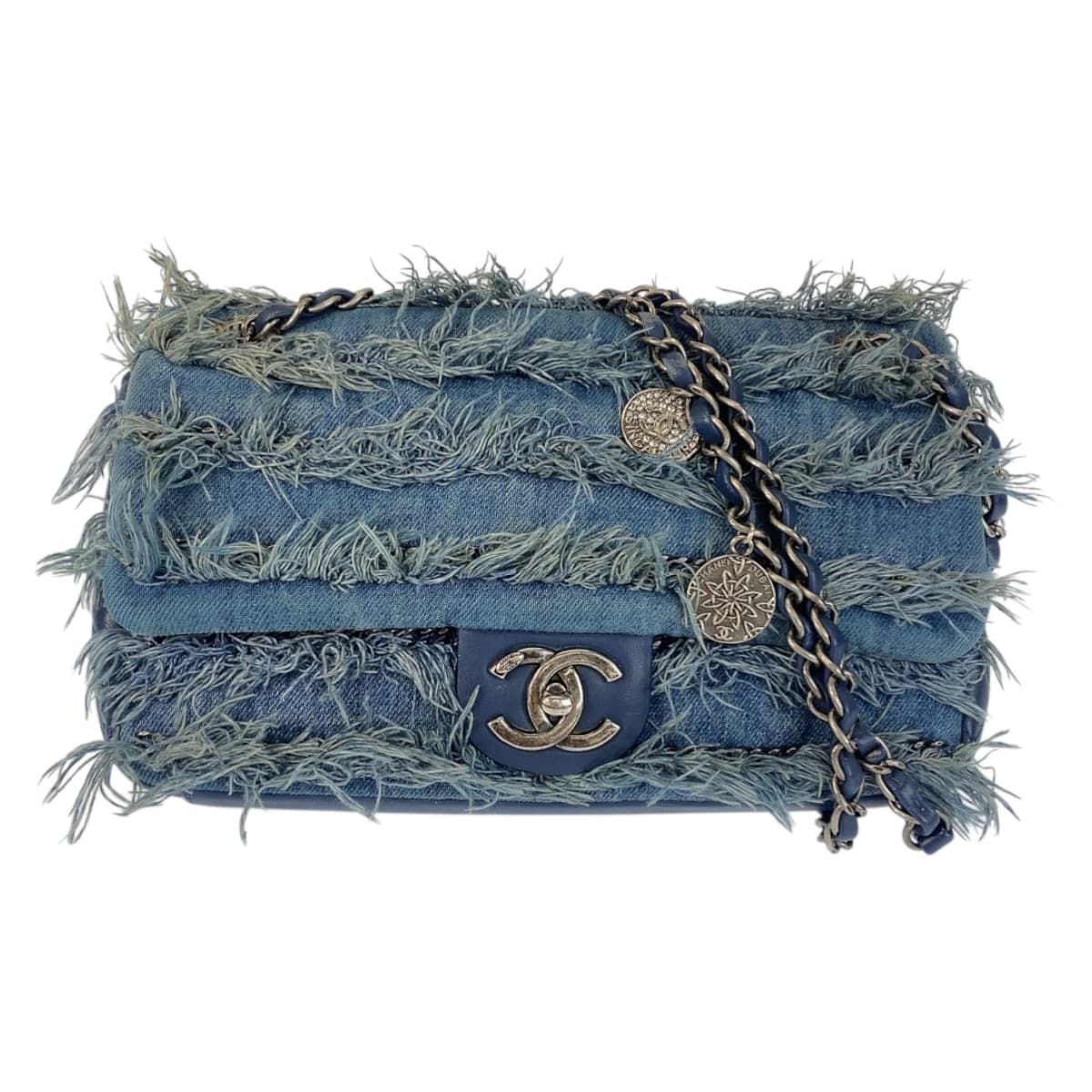 美品 CHANEL シャネル ココマーク ターンロック ブルー シルバー金具 