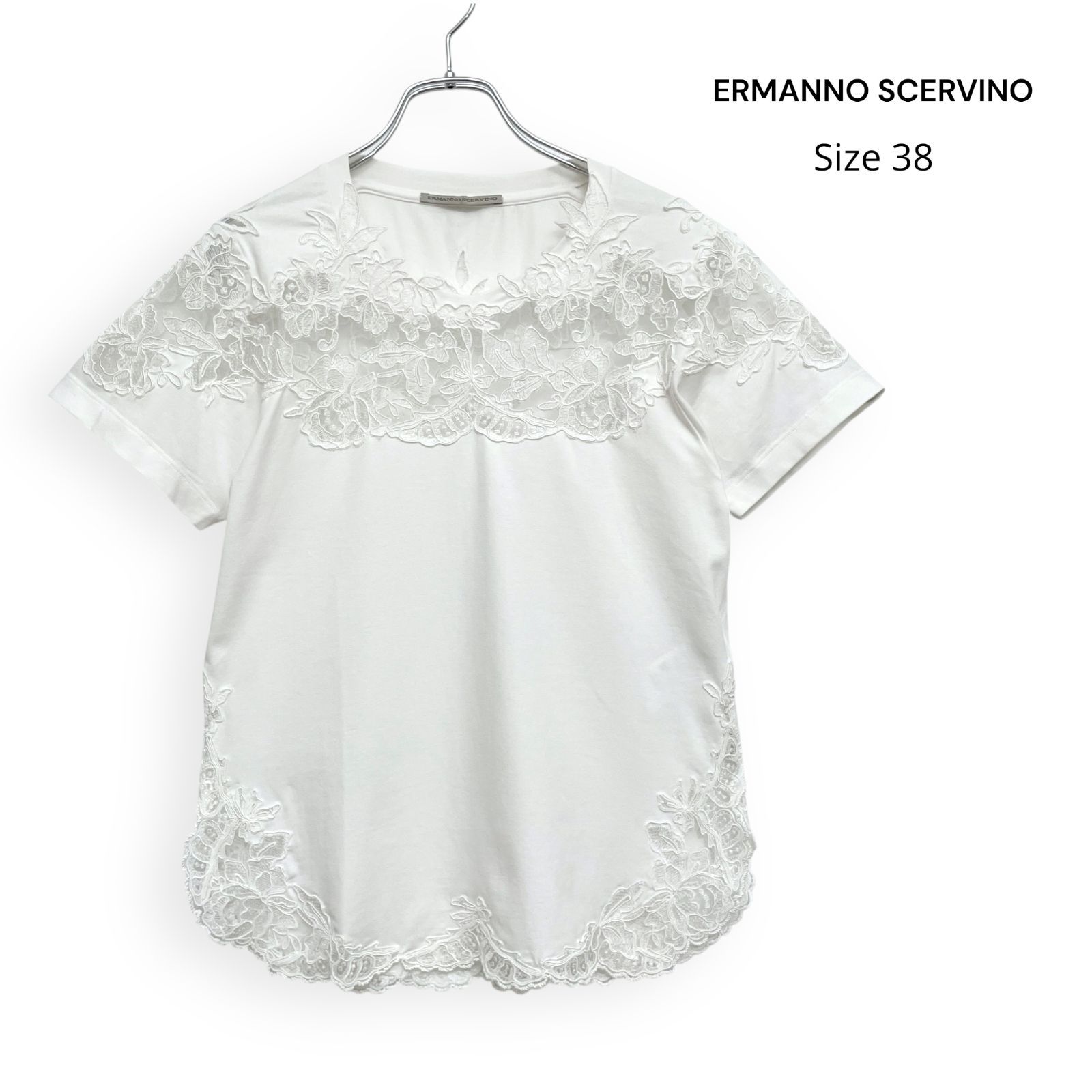 ERMANNO SCERVINO エルマンノ シェルヴィーノ レース 刺繍 半袖 ブラウス カットソー Size38