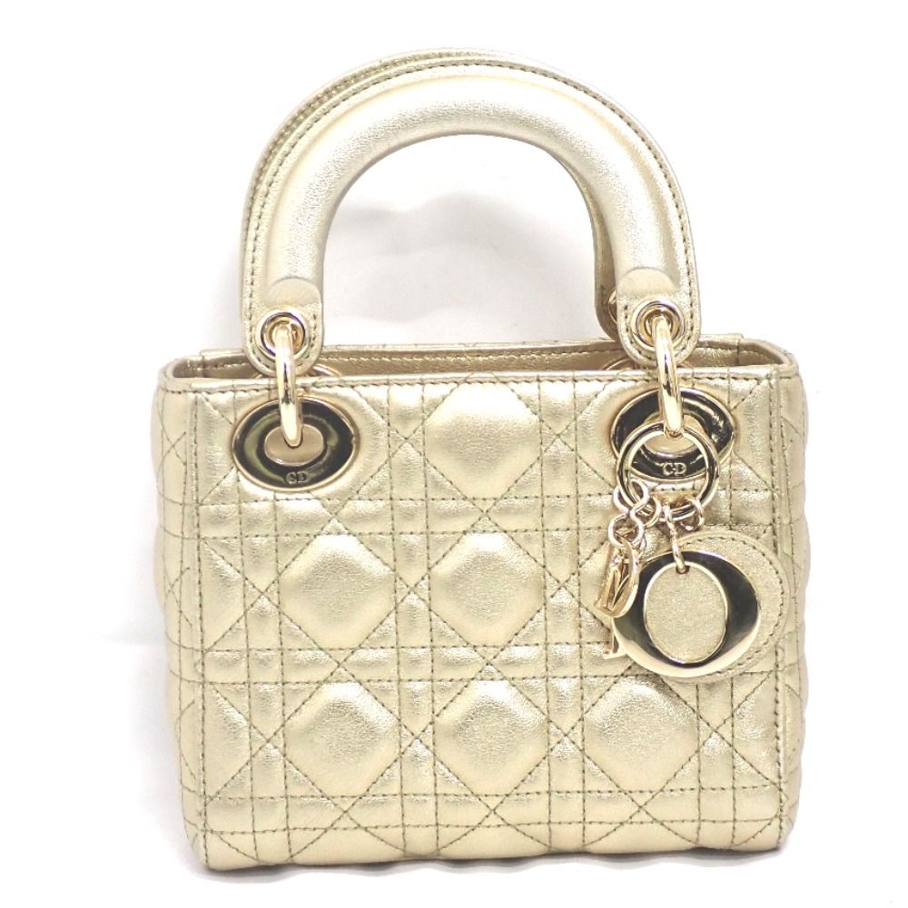NA15361 クリスチャンディオール 2WY ハンドバッグ レディディオール ミニ LADY DIOR MINI ゴールド レディース Christian Dior 中古