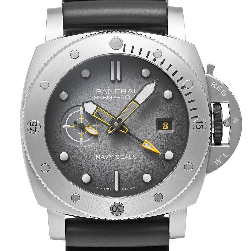 美品 箱・2024年保証書付き OFFICINE PANERAI サブマーシブル GMT ネイビーシールズ Ref.PAM01323 グレー 中古美品 メンズ 腕時計