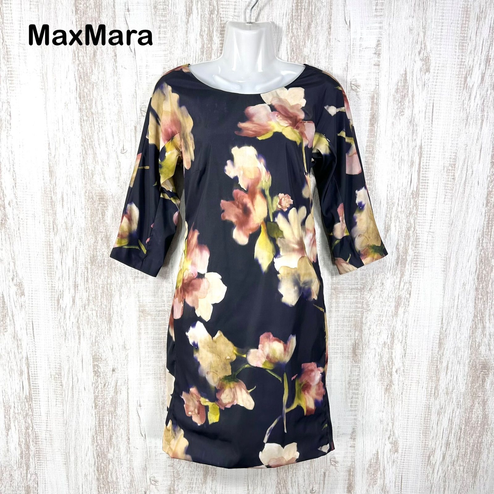 WEEKEND MaxMara ウィークエンドマックスマーラ 花柄 バックリボン ワンピース ネイビー シック