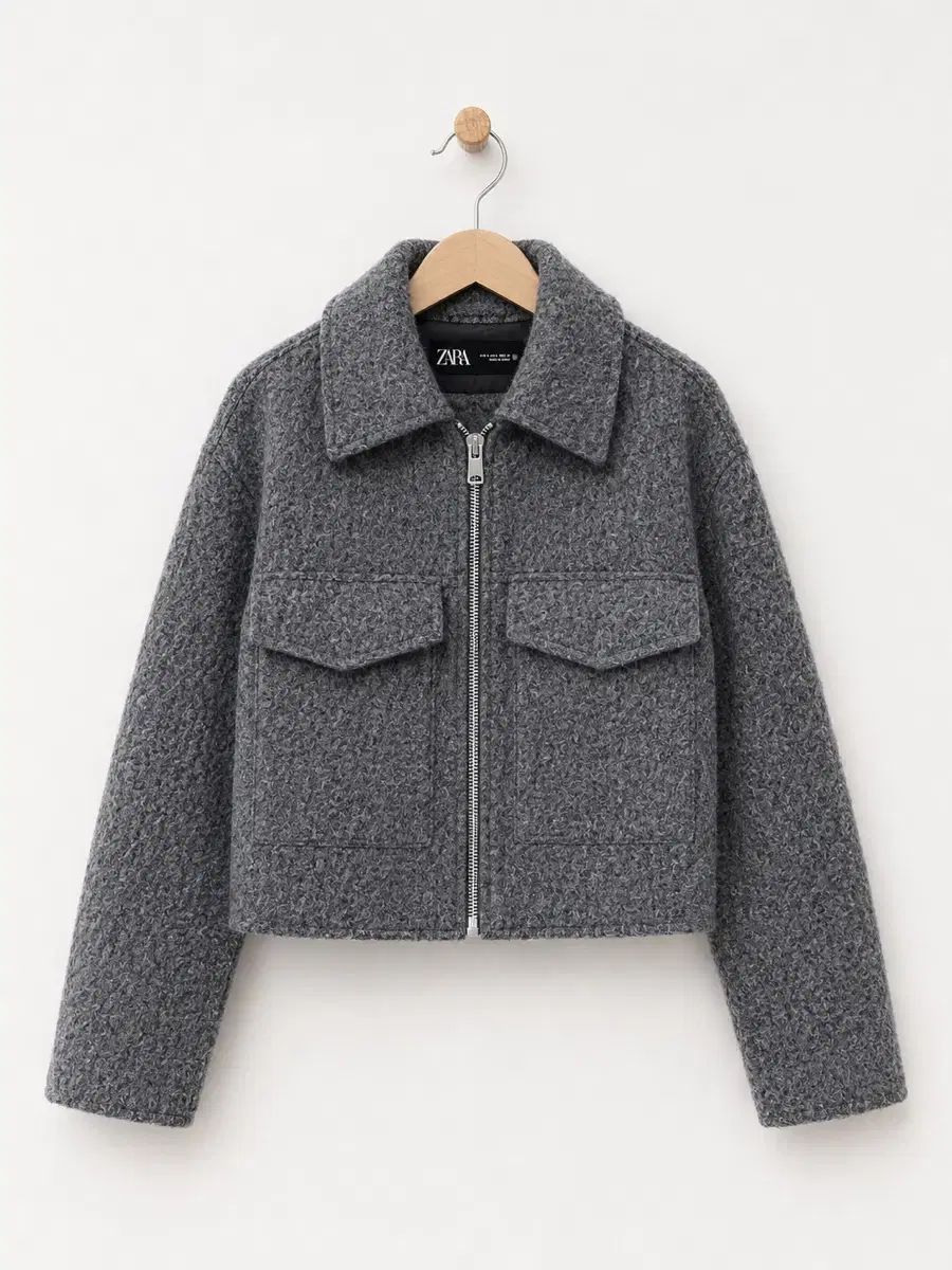ZARA グレー ツイード クロップド ジャケット