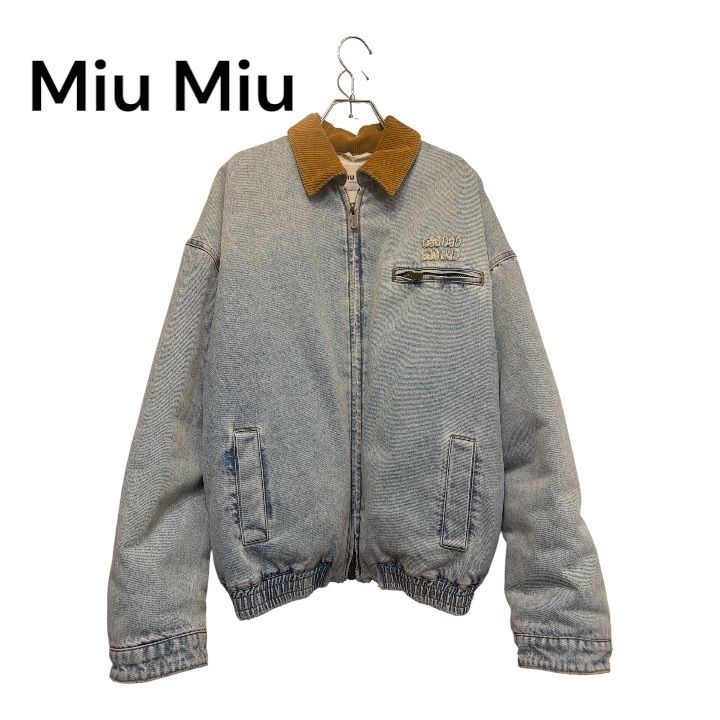 【美品】Miu Miu ミュウミュウ ロゴ刺繍 襟コーデュロイ デニム ブルゾン ジャケット