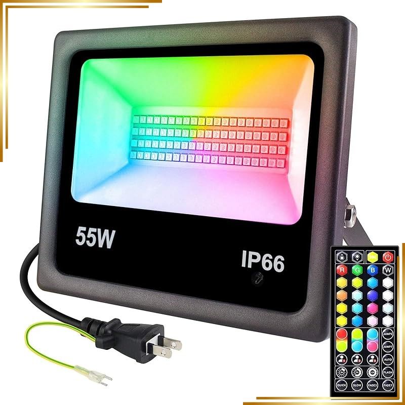 【新品】 RGBライト RGB投光器 カラーライト フラッドライト ライトアップ 55W LED 300W相当 明るい 省エネ IP66防水 リモコン操作 6種類照明モード タイミング機能 調光可能 メモリー機能 屋外 屋内 バー 看板灯 アクアリウム照明 水