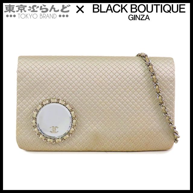 シャネル CHANEL チェーン セミショルダーバッグ ミラー付き 9番台 シルバー サテン レザー クラッチバッグ ハンドバッグ レディース 101873066