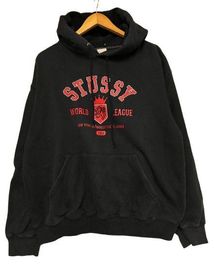 【希少/激レア・USA製 白タグ】ステューシー STUSSY ワールドリーグ カレッジロゴ風 スウェットパーカー XL 黒赤■管理番号L30032AWS27-260604-803（990）