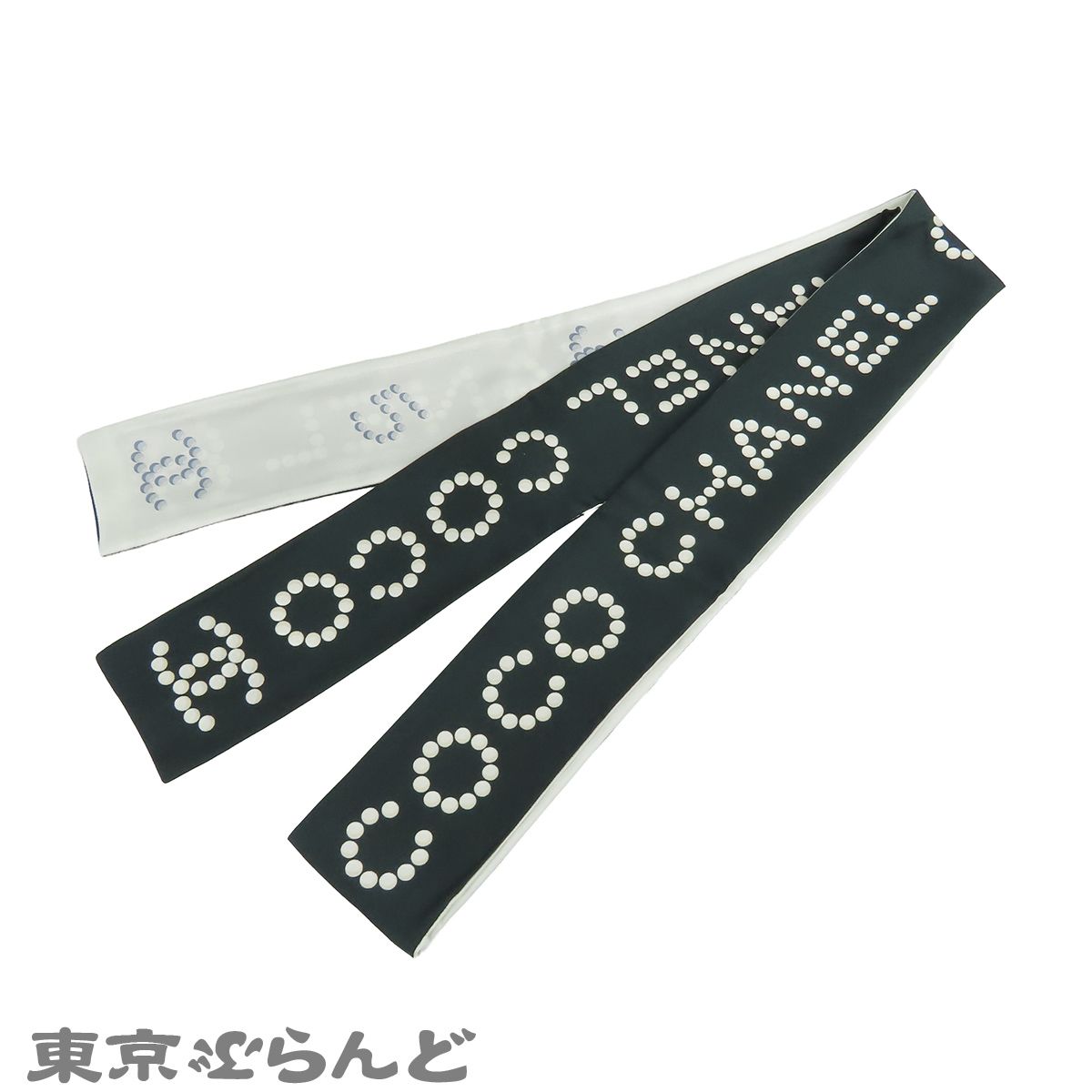 シャネル CHANEL スカーフ ブラックxホワイト シルク ツイリー