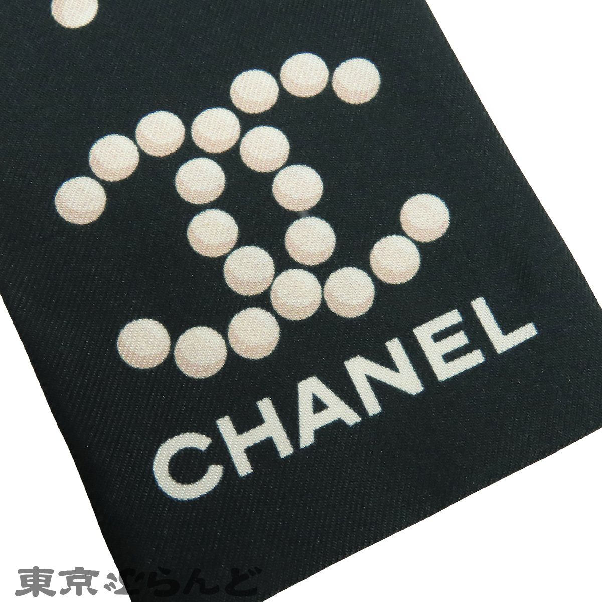 シャネル CHANEL スカーフ ブラックxホワイト シルク ツイリー