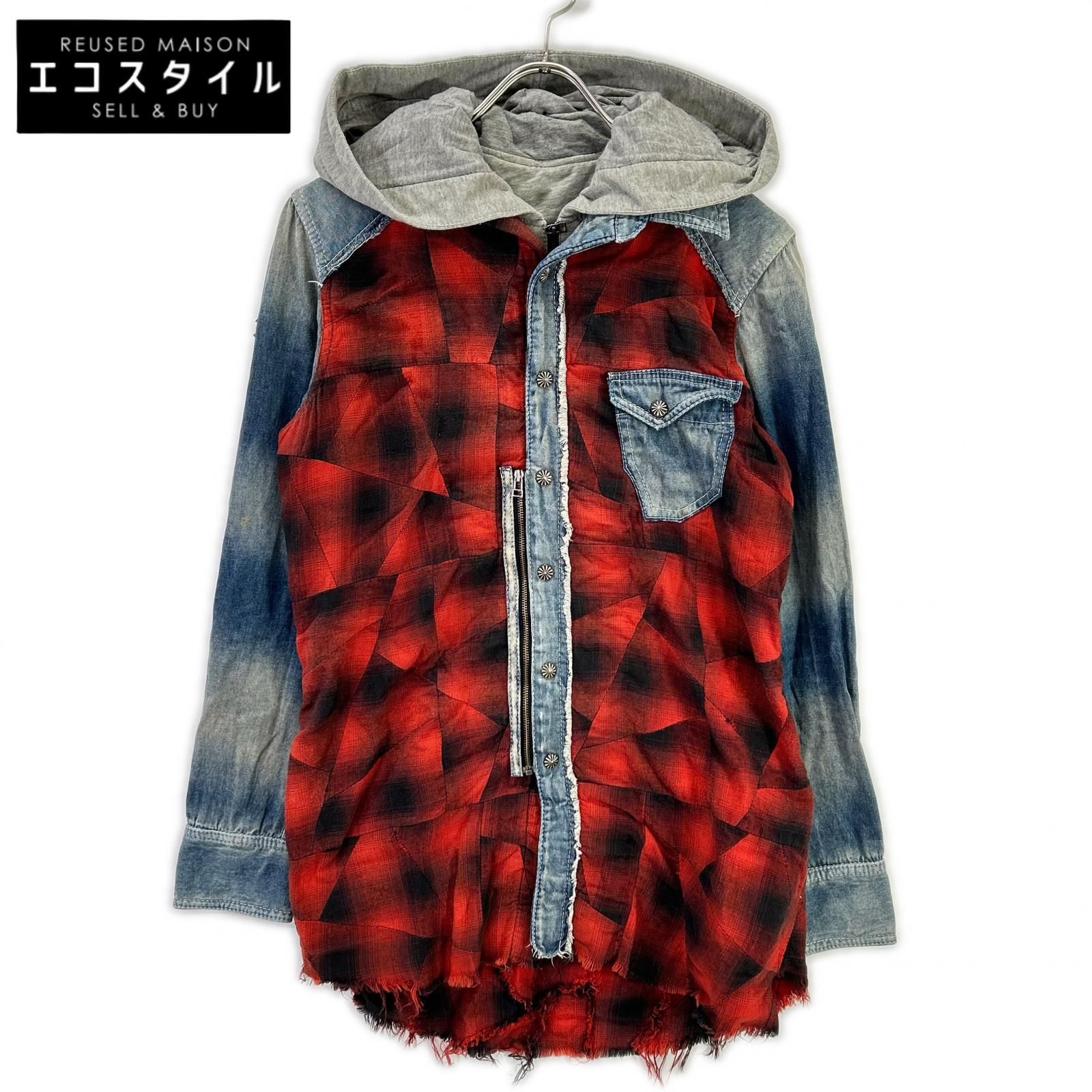 14th Addiction　フォーティーンスアディクション　レッド フード付き チェックシャツ　1