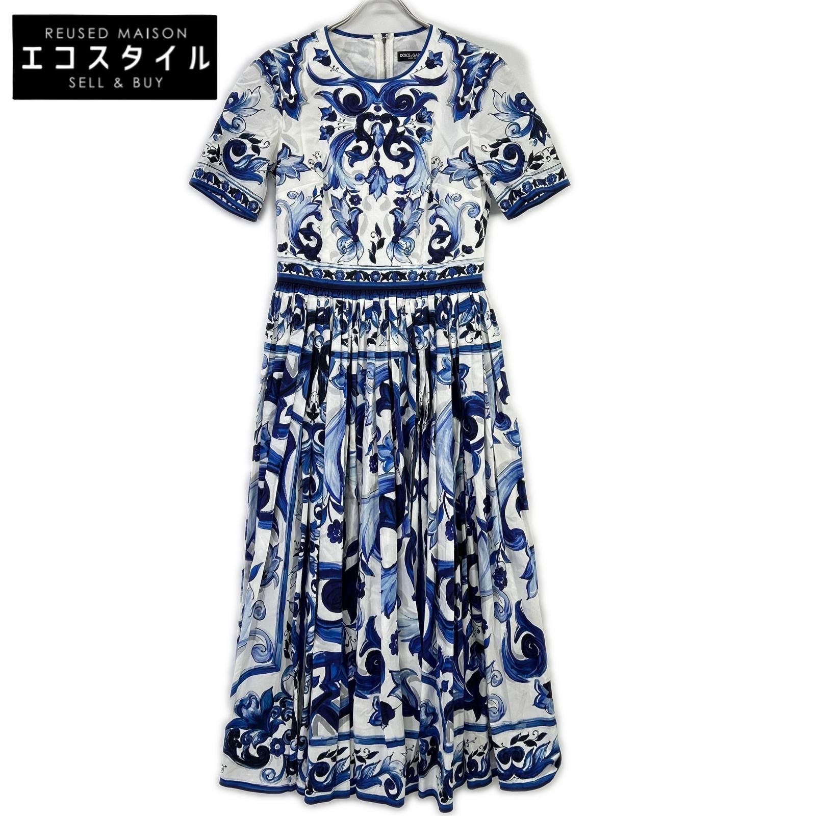 DOLCE&GABBANA　ドルチェアンドガッバーナ　F6ADVT POPLIN MIDI DRESS WITH MAIOLICA PRINT　40