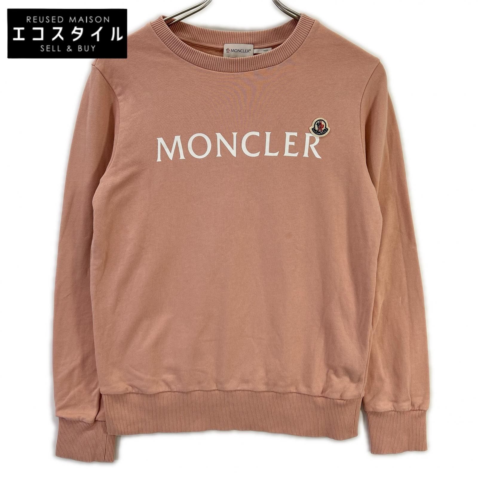 MONCLER モンクレール 22AW SWEATSHIRT ピンク×ホワイト コットン フロントロゴ クルーネックスウェットプルオーバー 14