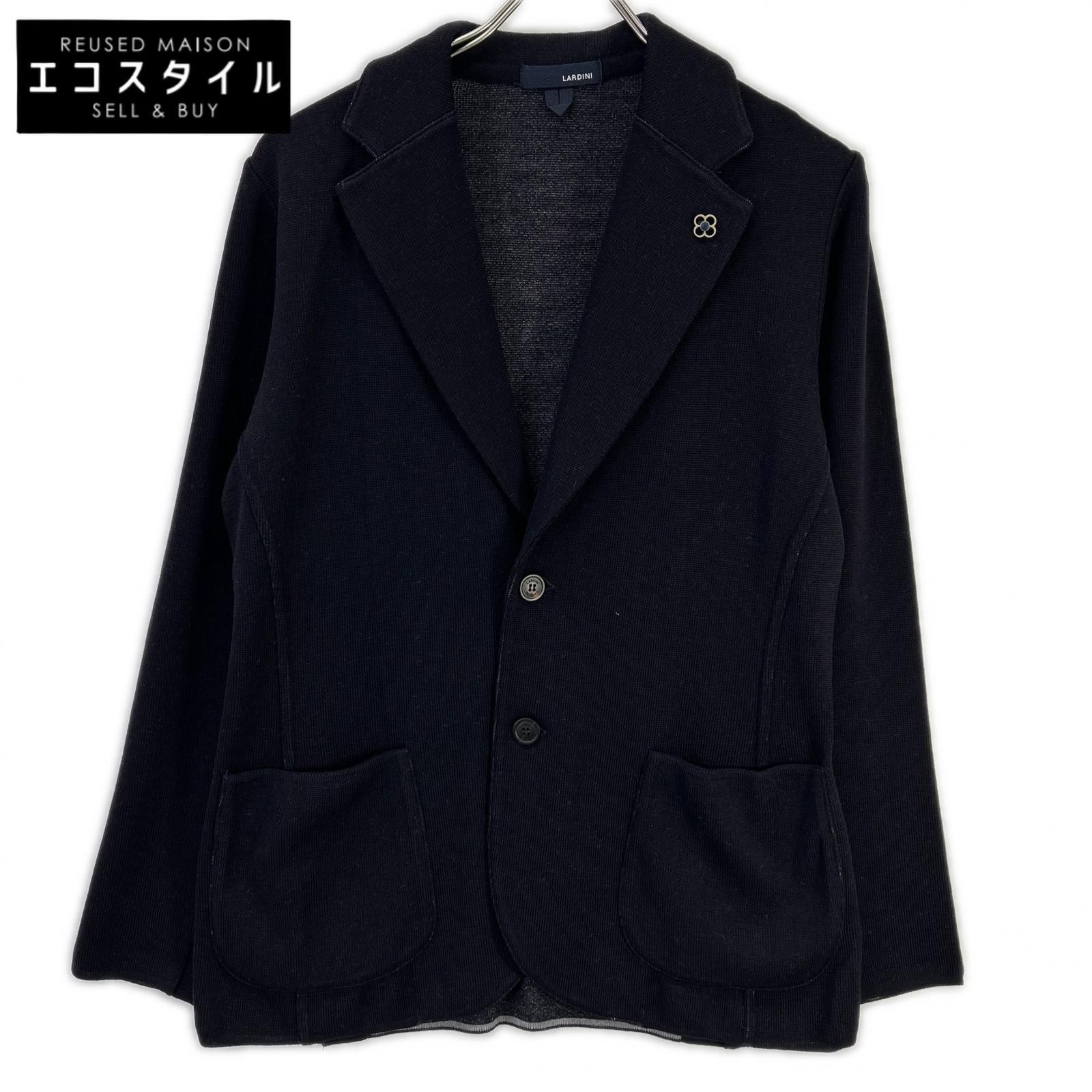 LARDINI　ラルディーニ　JWLJM56J ブラック ウール100 ブートニエール ミラノリブ ソリッドニットジャケット　XS