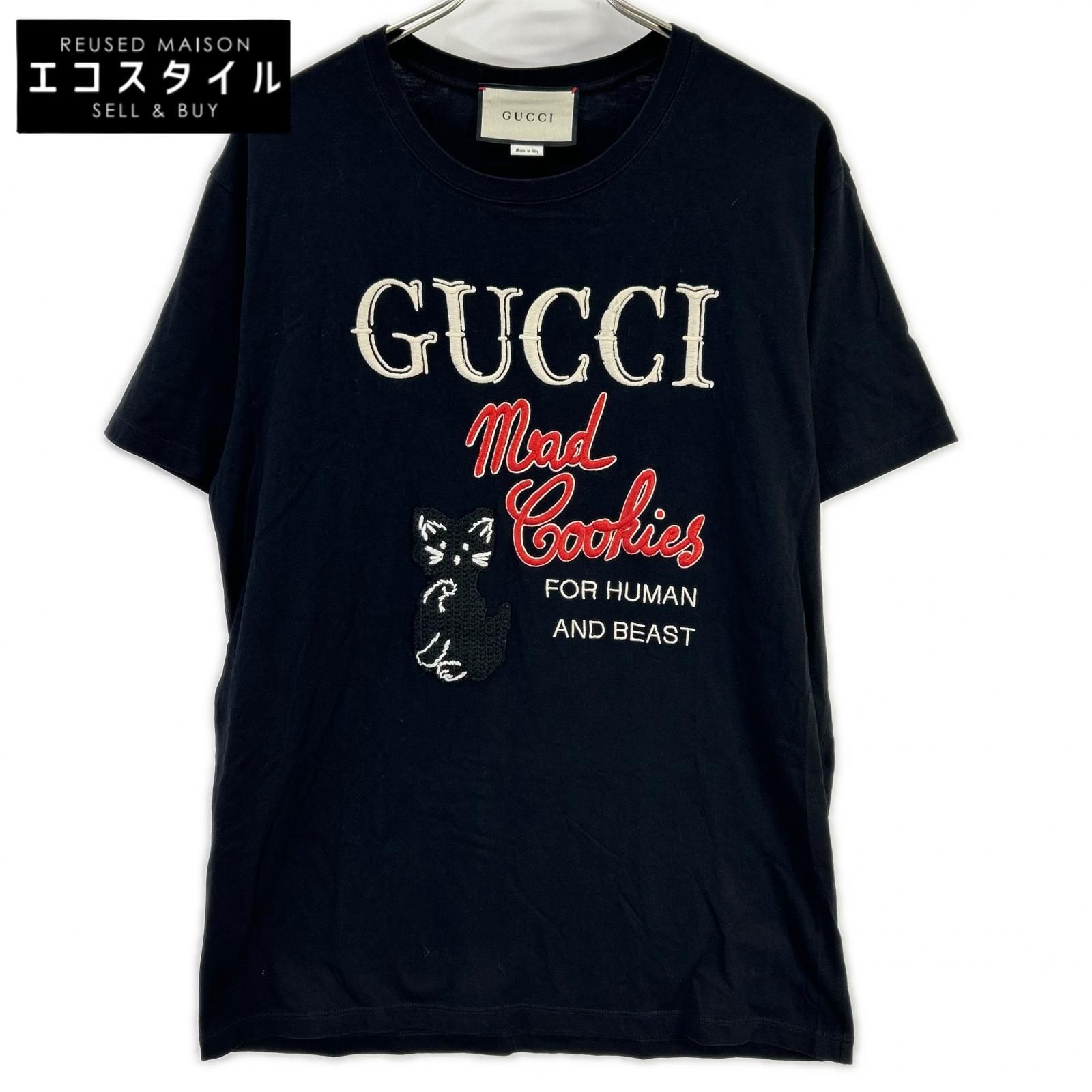 GUCCI グッチ 615044 ブラック Mad Cookies 猫 刺繍 Tシャツ L - メルカリ