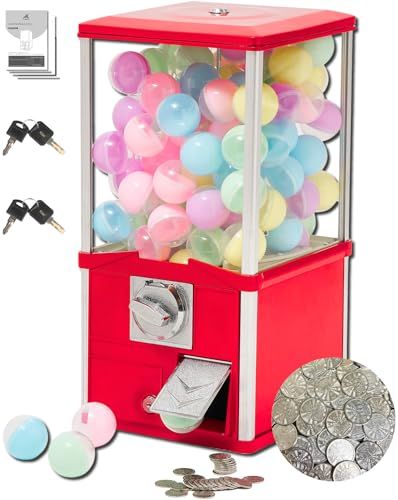 ☆新品☆ガチャガチャ 本体 業務用 カプセル100個&メダル100枚付き レトロ おもちゃ 大型 カプセルトイ マシーン (レッド【カプセル&メダル100ずつ】)