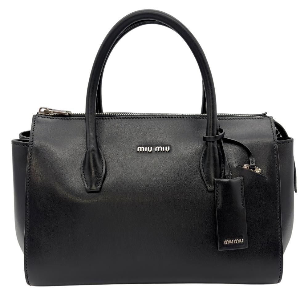 ミュウ ミュウ Miu Miu ロゴ ハンドバッグ レザー ブラック シルバー金具 レディース【中古】