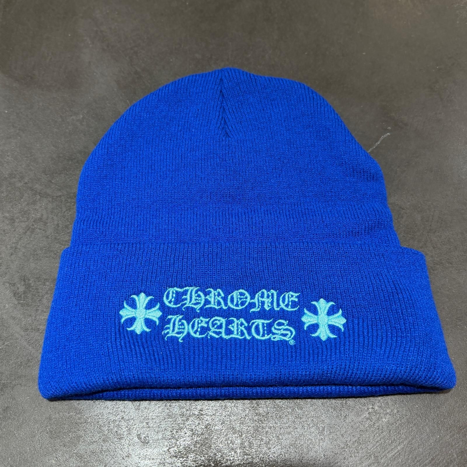 CHROME HEARTS WOOL WATCH CAP CH PLUS BEANIE BLUE  CHプラスビーニー ニット帽 クロムハーツ ブルー F （18382M） CHROME HEARTS WOOL WATCH CAP CH PLUS BEANIE BLUE CHプラスビーニー