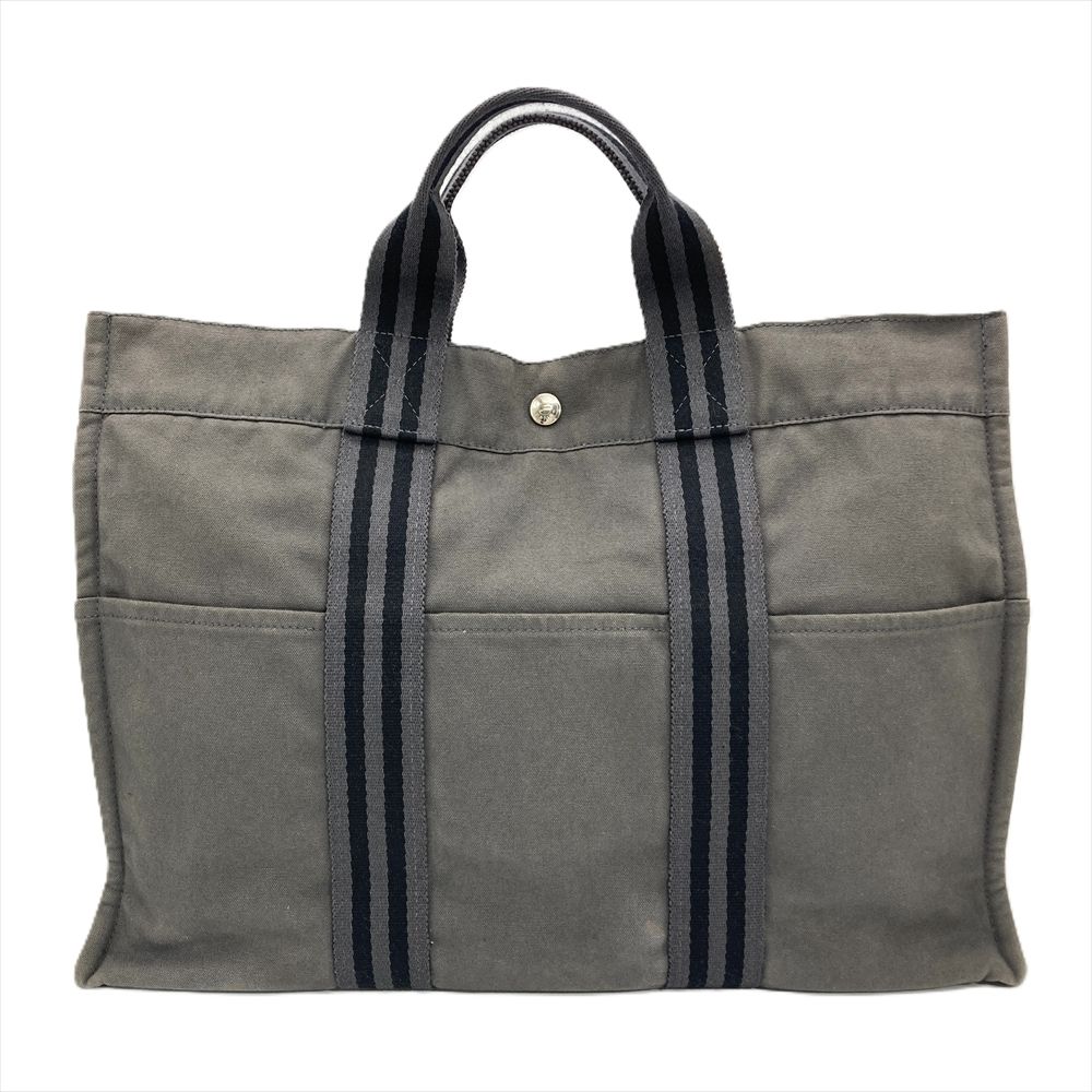 エルメス HERMES フールトゥ MM トートバッグ コットン グレー シルバー金具 ユニセックス【中古】