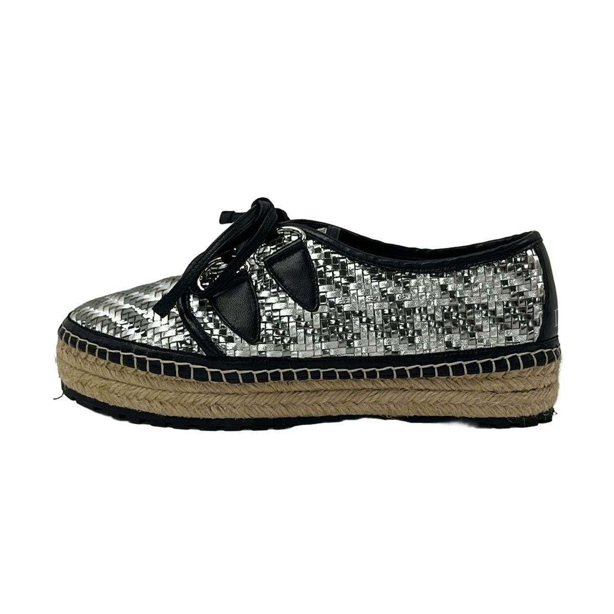 DIOR/ChristianDior(ディオール/クリスチャンディオール) シューズ 36 1/2 レディース - シルバー×黒 編み込み/エスパドリーユ レザー