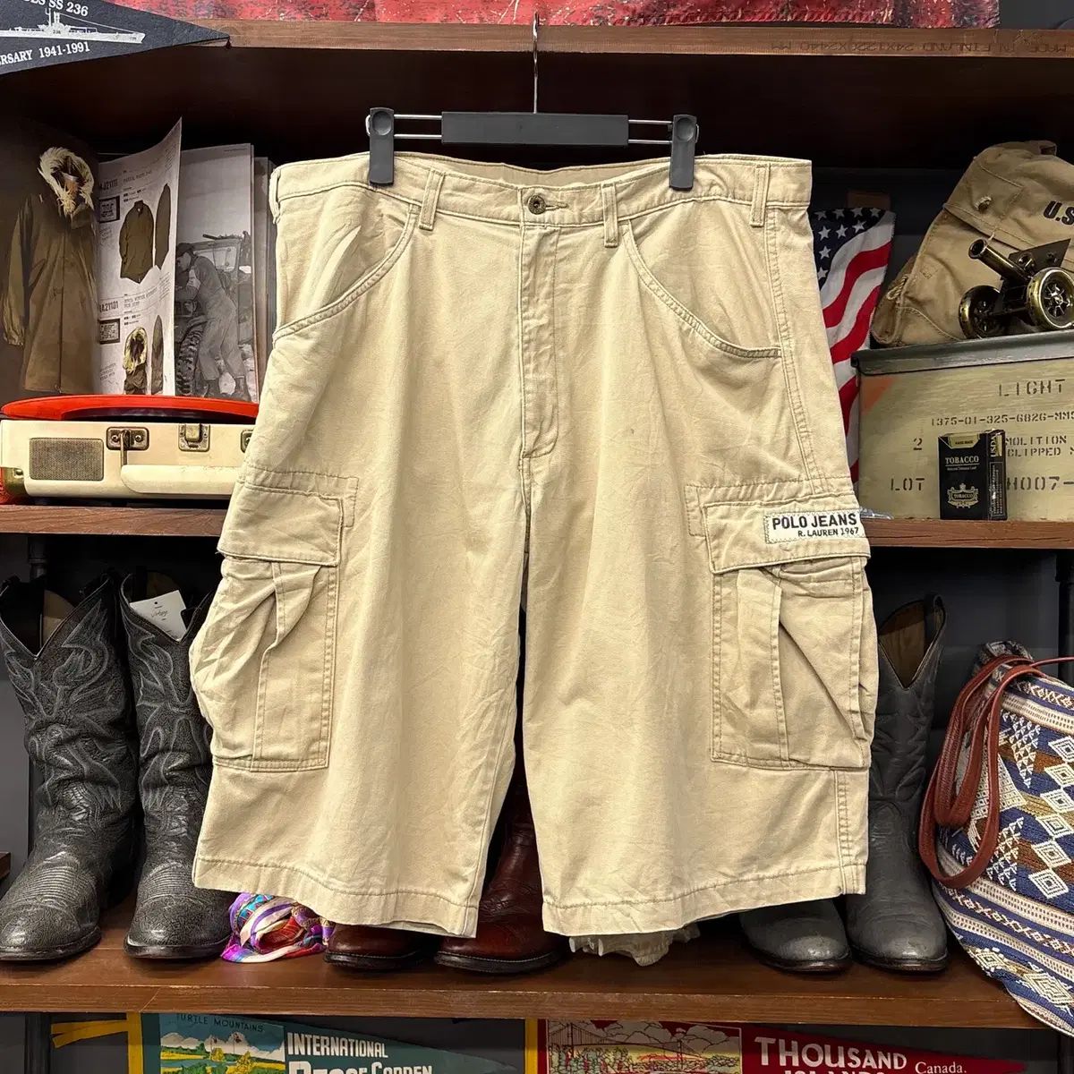 90s Polo Jeans(ポロジーンズ) スティッチタブ BIGパネル カーゴポケット ハーフパンツ N1503