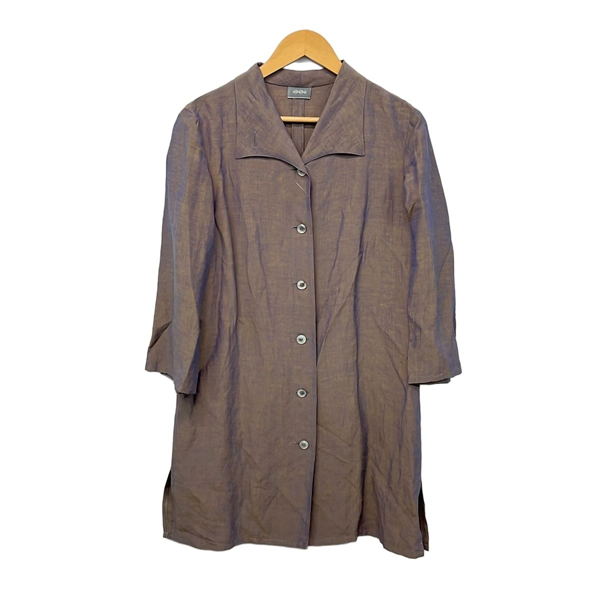 AGNONA(アニオナ) コート サイズ44 L レディース美品 - パープル×ベージュ シルク/麻/長袖/春