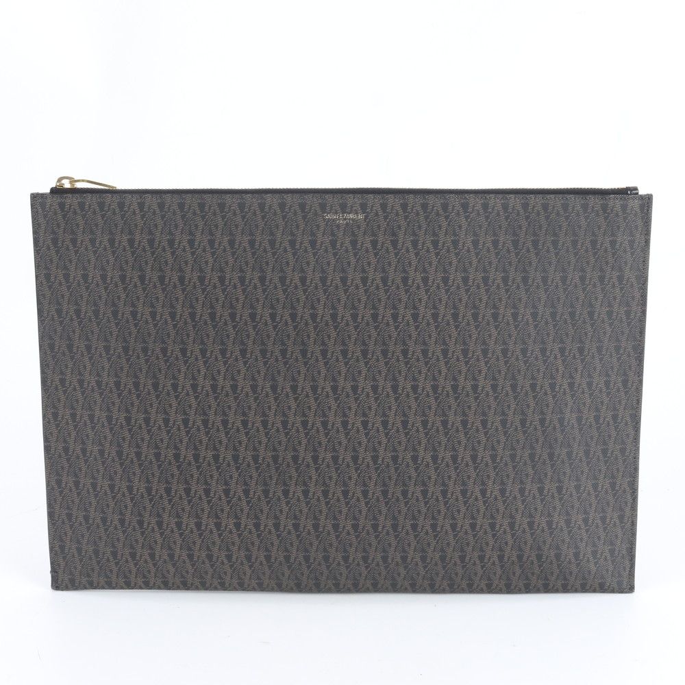 極美品 YSL サンローラン パリ クラシック トワル モノグラム GNC378261 レザー セカンドバッグ クラッチ A4 メンズ EEE DZ2-8【中古】