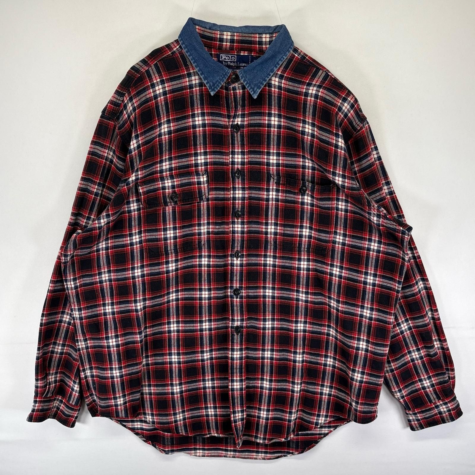 古着 ポロバイラルフローレン Polo by Ralph Lauren 長袖シャツ ネルシャツ 大きいサイズ 襟デニム 2XL マルチカラー チェック メンズ