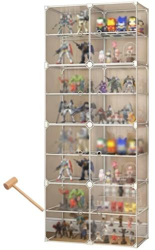 コレクションケース フィギュアケース 2列8段 長さ62x幅32x高さ162.3cm 透明 磁気ドア 防塵 汚れ防止 ディスプレイラック 模型 フィギュア 収納棚 多機能 組み立て簡単 リビングルーム 寝室 オフィス用Ju