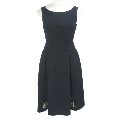 ルネ Rene ベーシック basic ワンピース ノースリーブ ひざ丈 カットワーク 小さいサイズ 32 XS相当 紺 ネイビー 5516020 /X