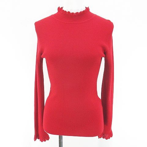 ブルーレーベルクレストブリッジ BLUE LABEL CRESTBRIDGE 長袖 ニット セーター ハイネック 38 赤系 レッド リブ 毛 ウール 無地