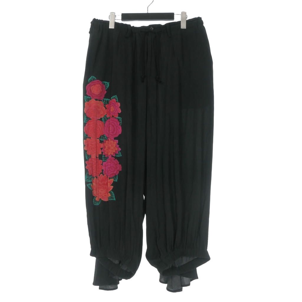 ヨウジヤマモト YOHJI YAMAMOTO レプリカ 1987S/S フラワープリント ワイドパンツ スラックス 3 ブラック 黒 HH-P28-275