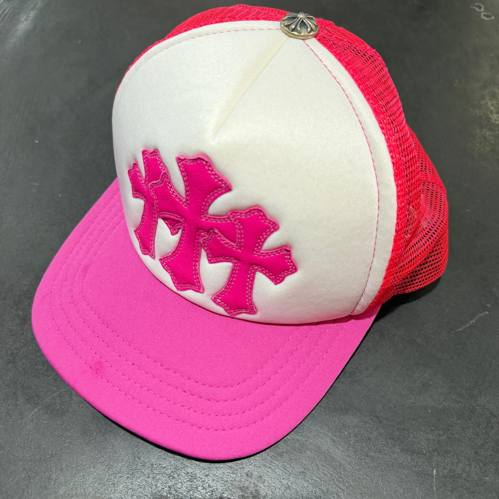 CHROME HEARTS 3セメタリーレザーパッチメッシュキャップ 帽子 クロムハーツ ピンク F （18381M）