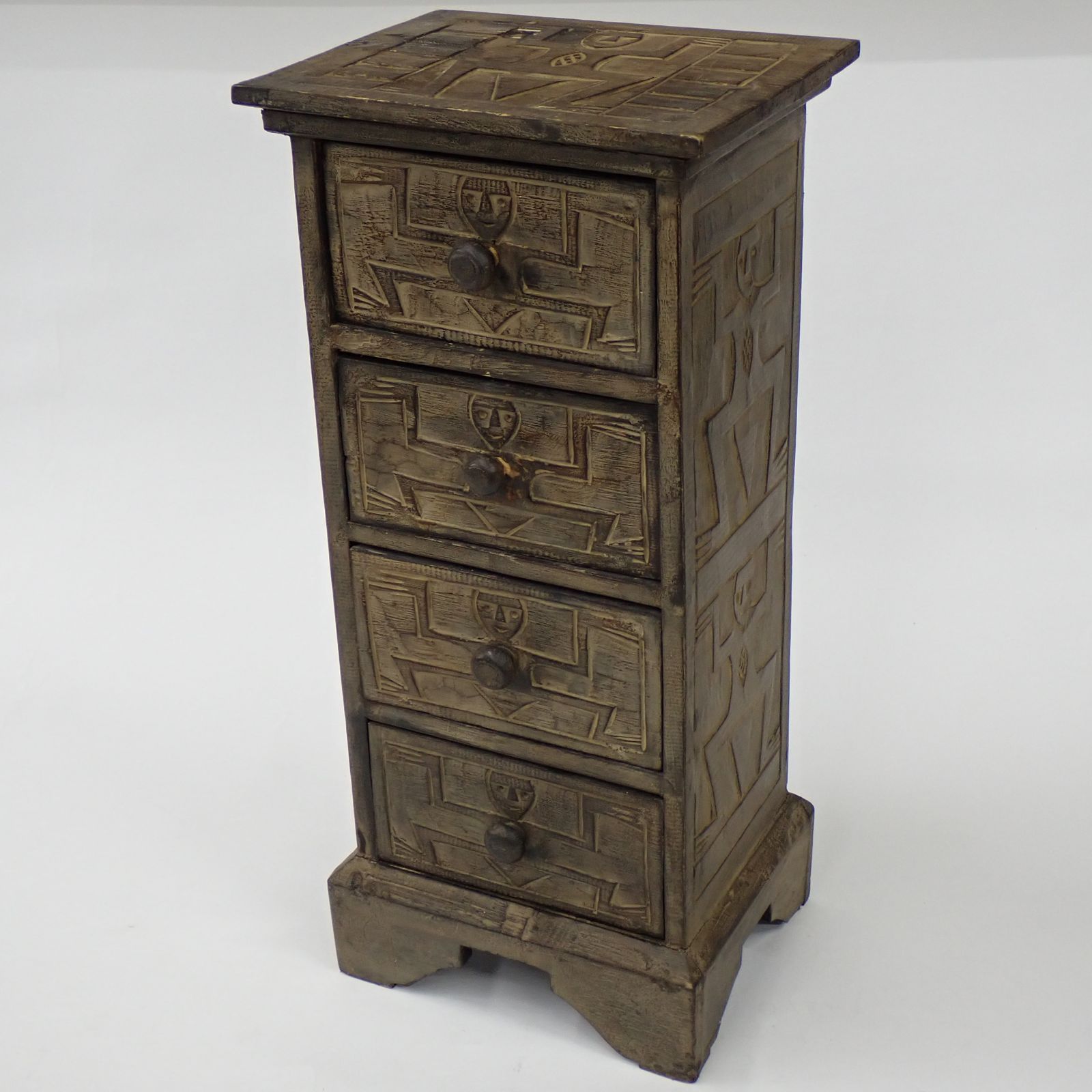 木製 木彫り 4段 棚 チェスト 約29×22.5×高さ62.5cm アジアン家具 アンティーク 家具#16502