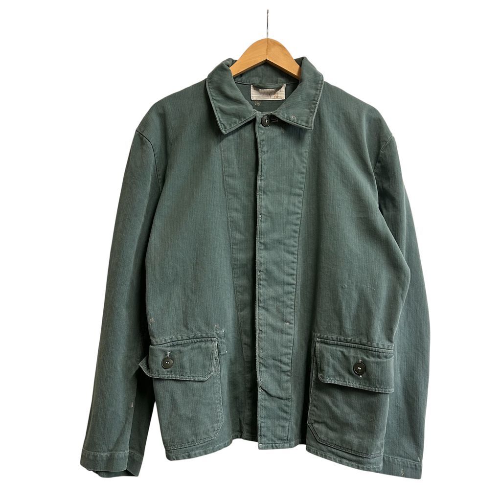 vintage unknown フレンチワークワークジャケット 比翼仕様 ヘリンボーンツイル HBT グリーン NO.T654