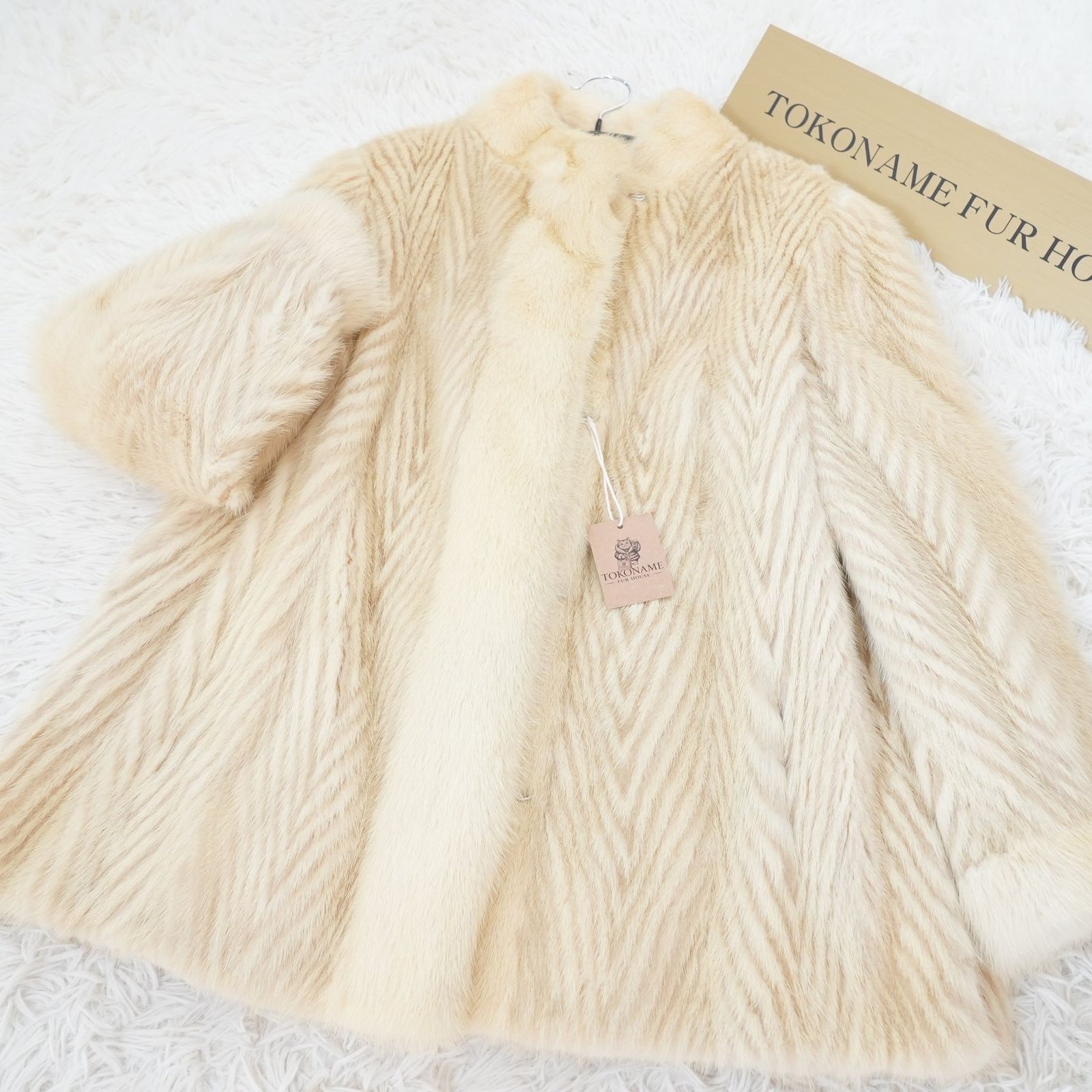 ホワイト系 ミンク ジャケット リアルファー 本毛皮 White Mink ZipZag Pattern Genuine Vintage Fur Japan