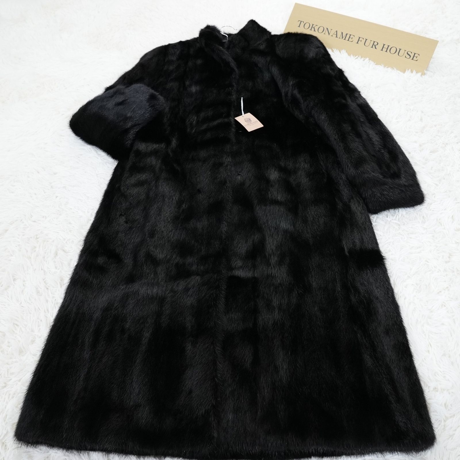 着丈111cm サガミンク リアルファー ロングコート 本毛皮 水貂 Black